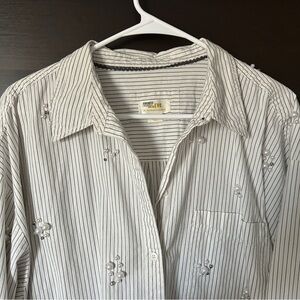 Embellished Pinstripe Button-Up Shirt Maeve by Anthropologie